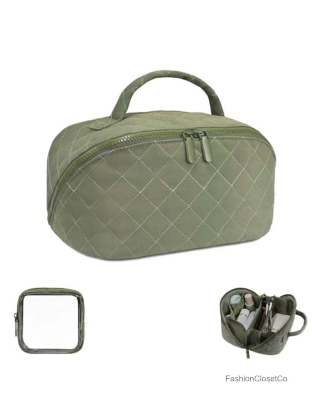 Quilted Puffer Makeup Bag 180° Lay-Flat Travel Cosmetic Bag Waterproof Large